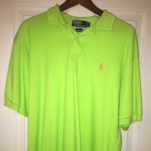 Large lime green polo , orange polo horse